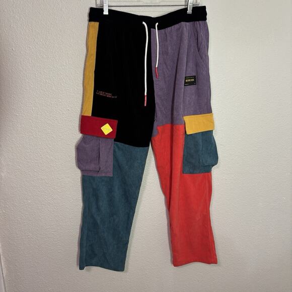 Aelfric Eden Large Pants Color Block Patchwork Corduroy 90s Hip Hop Cargo Baggy - Picture 1 of 13